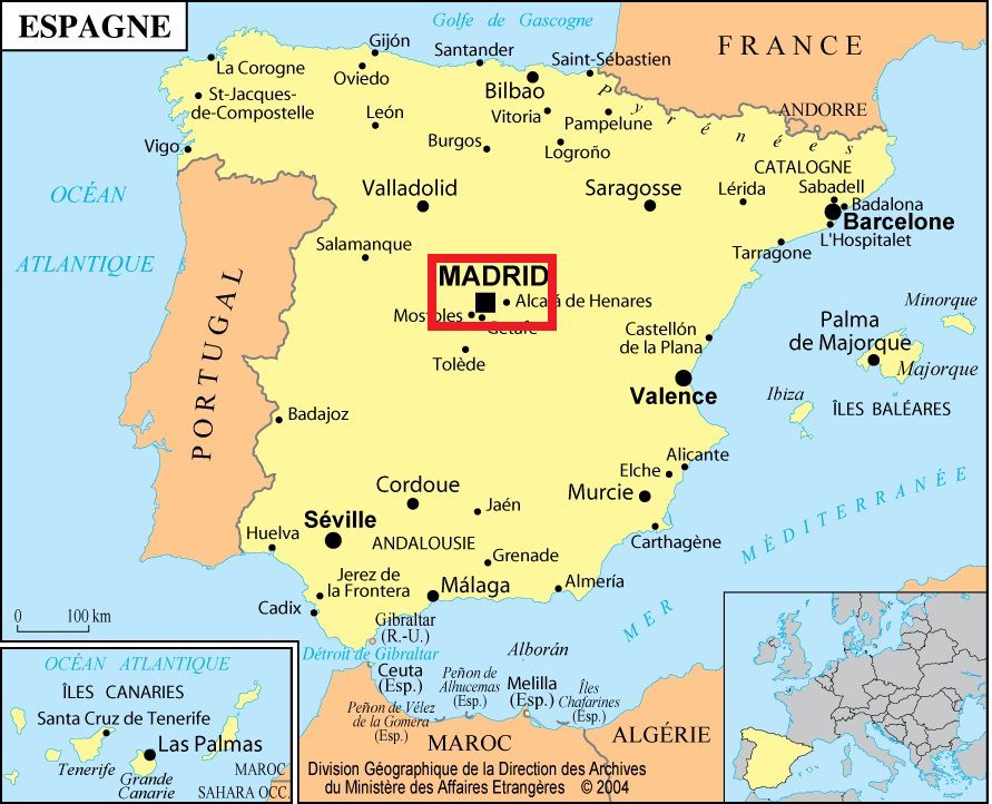Madrid sur une carte d'Espagne Madrid sur une carte d'Espagne