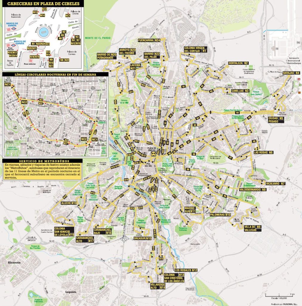 Plan du bus de nuit de Madrid Plan du bus de nuit de Madrid