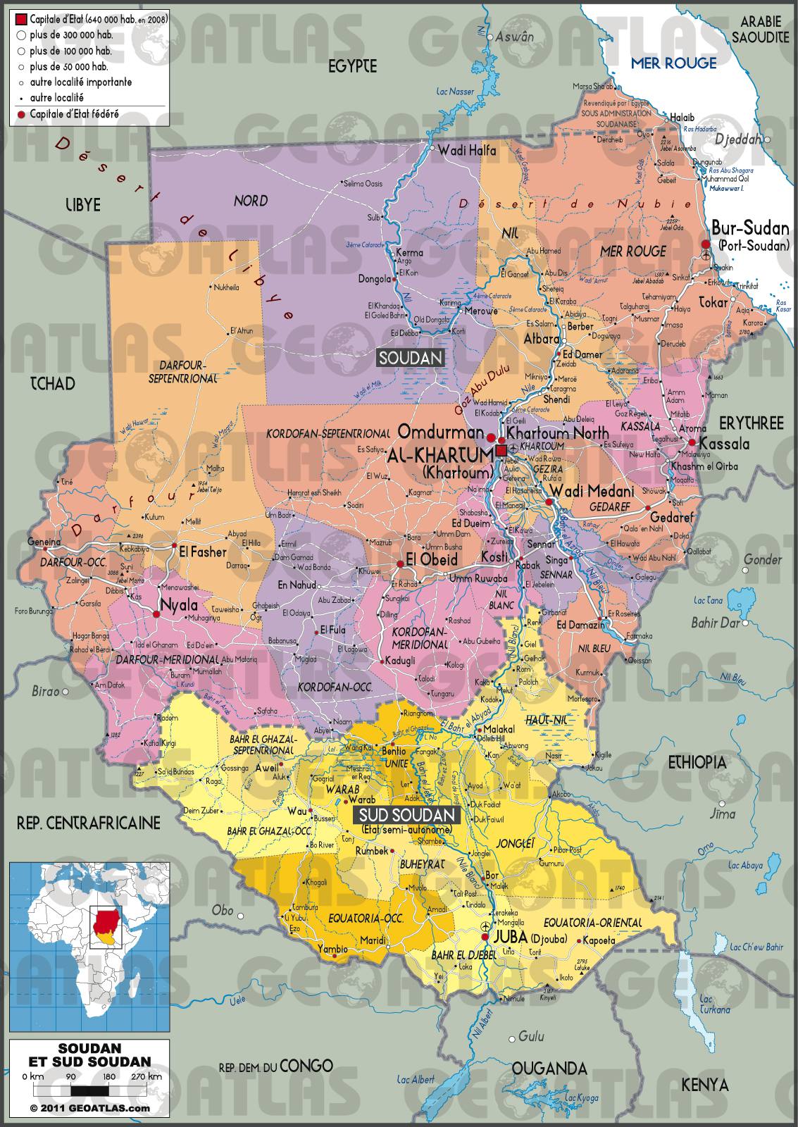Carte du Soudan - Plusieurs cartes du pays en Afrique