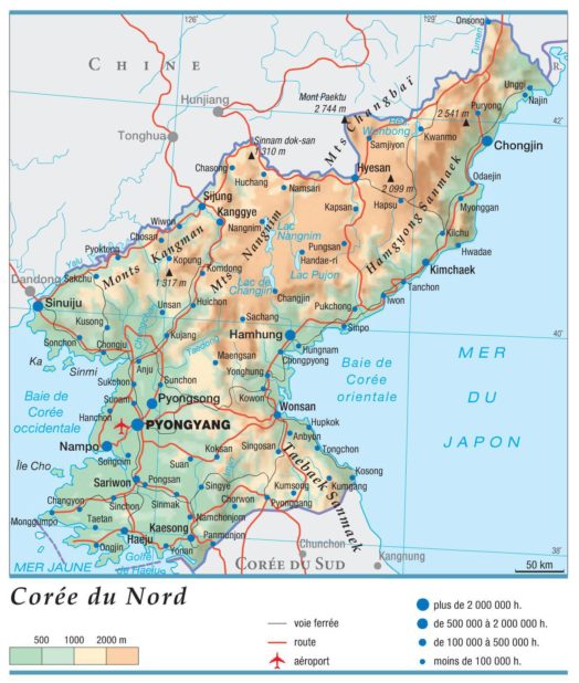 Carte géographique de la Corée du Nord