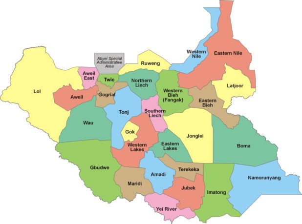 Carte des régions du Soudan du Sud Carte des régions du Soudan du Sud