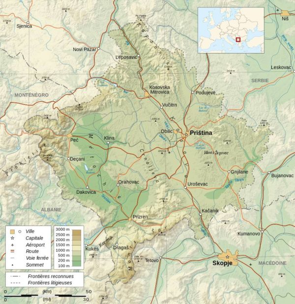Carte du relief du Kosovo Carte du relief du Kosovo