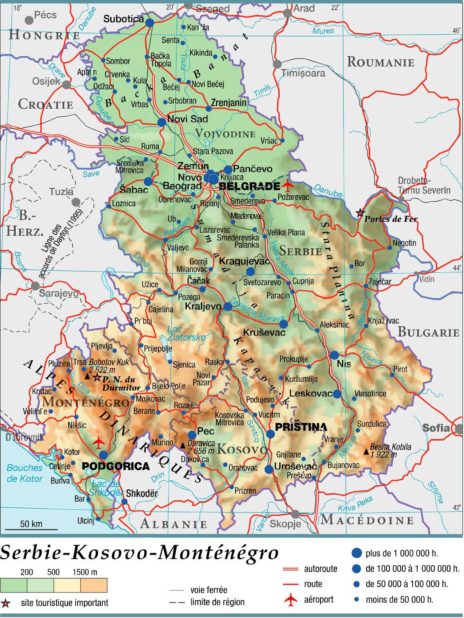 Carte du relief de la Serbie Carte du relief de la Serbie