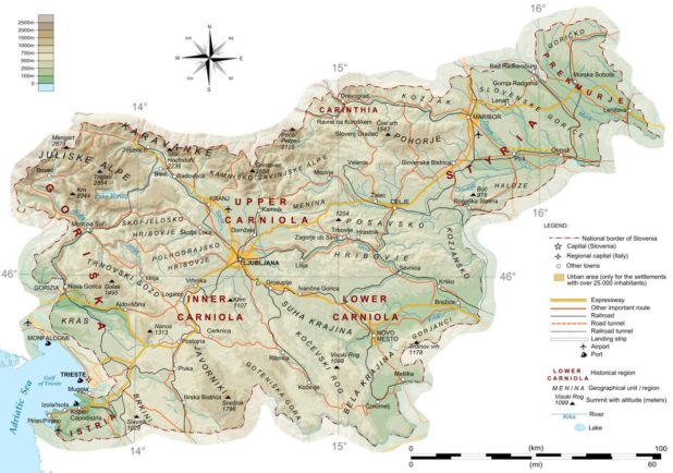Carte du relief de la Slovénie Carte du relief de la Slovénie