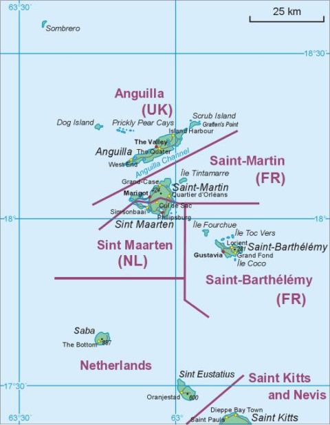 Saint-Martin carte des Caraïbes Saint-Martin carte des Caraïbes