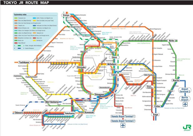 Carte JR route de Tokyo