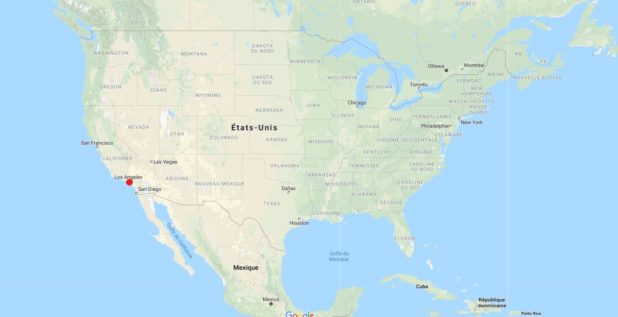 Los Angeles sur une carte des Etats-Unis (USA)