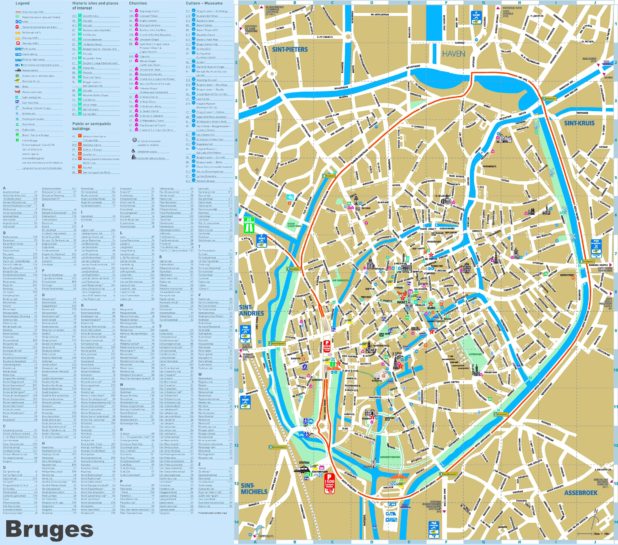 Carte des lieux touristiques à Bruges Carte des lieux touristiques à Bruges