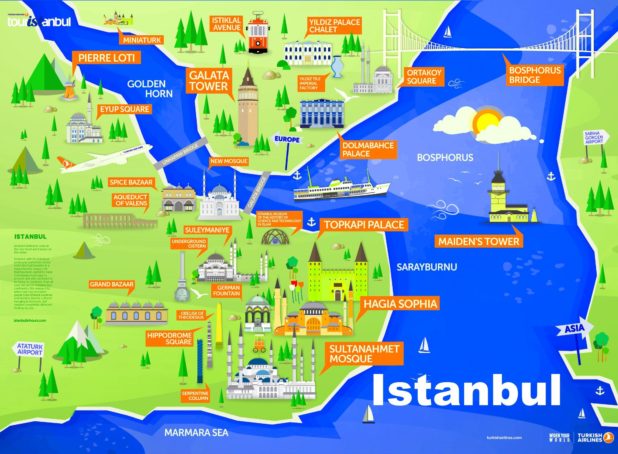 Carte des lieux touristiques à Istanbul Carte des lieux touristiques à Istanbul