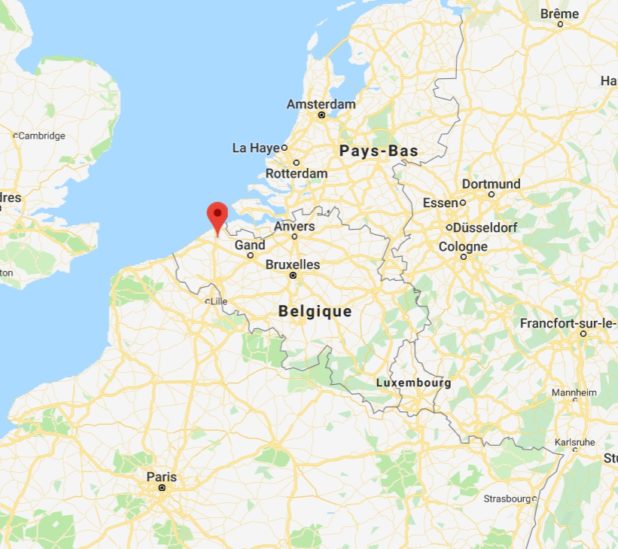 Bruges sur une carte de Belgique