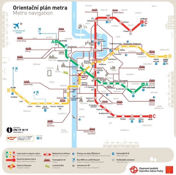 Carte du métro de Prague en République tchèque Carte du métro de Prague en République tchèque