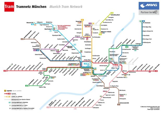 Carte du tram de Munich Carte du tram de Munich