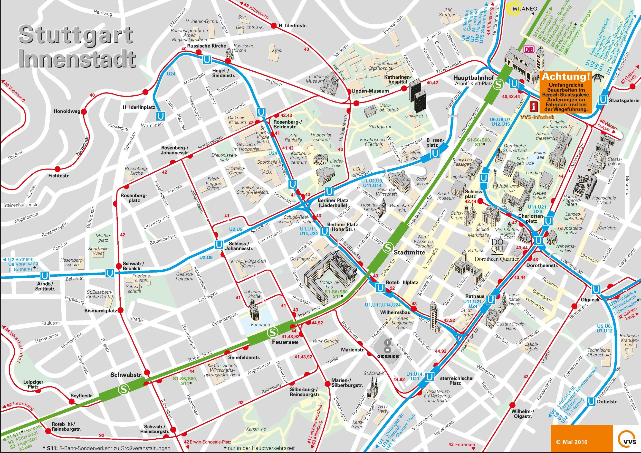 Carte de Stuttgart - Plusieurs cartes de la villes en Allemagne