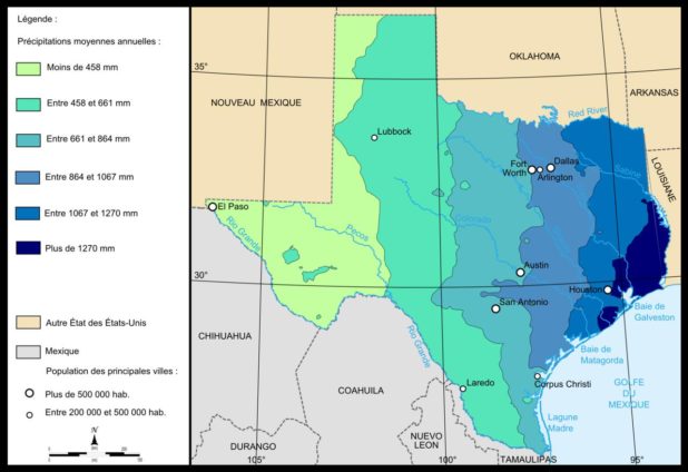 Carte des pluies au Texas Carte des pluies au Texas