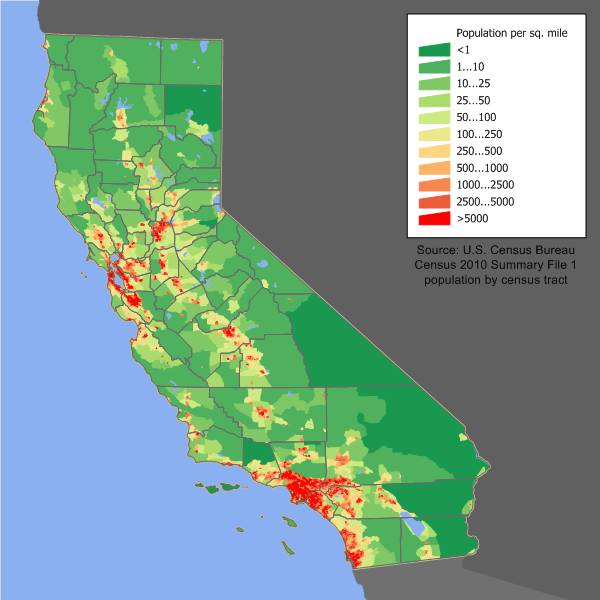 Carte de la population en Californie Carte de la population en Californie
