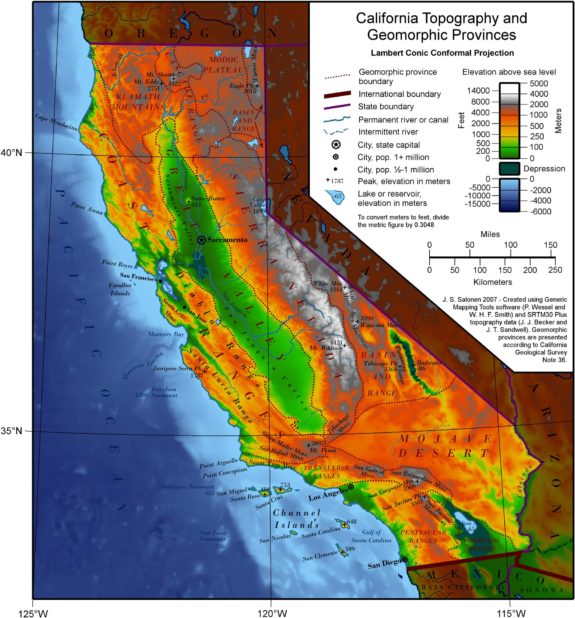 Carte du relief en Californie Carte du relief en Californie