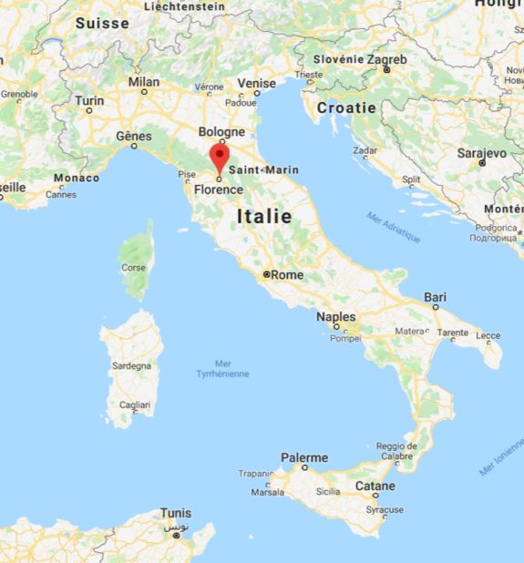 Florence sur une carte de l'Italie