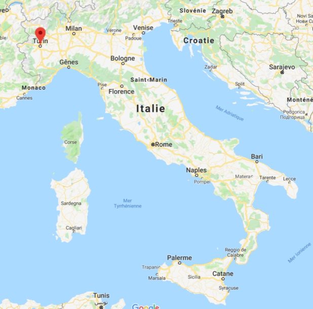 Turin sur une carte de l'Italie