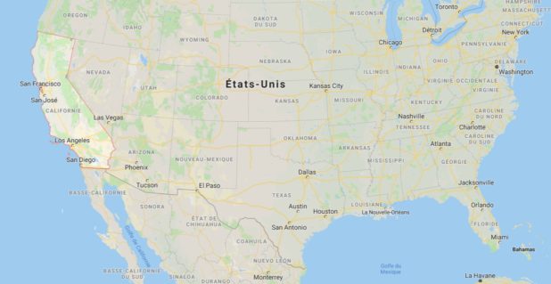 Californie sur une carte des Etats-Unis USA