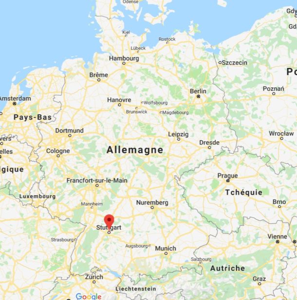 Stuttgart sur une carte de l'Allemagne