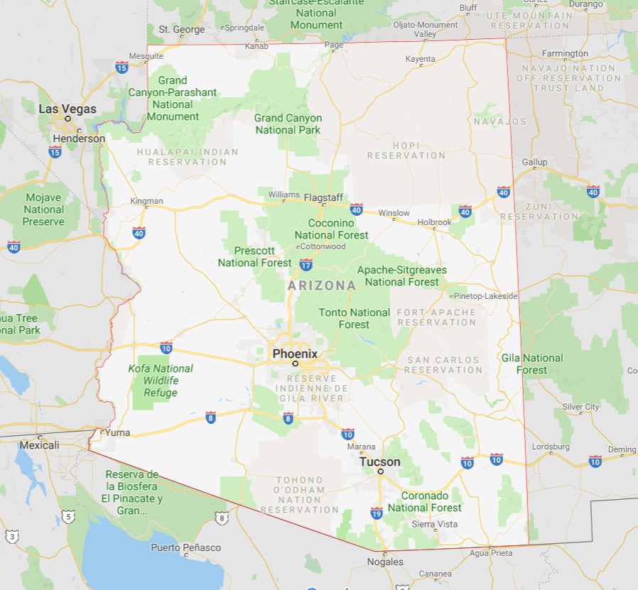 arizona carte des etats unis