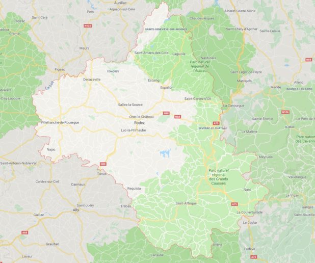 Carte des villes de l'Aveyron