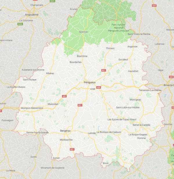 Carte des villes de la Dordogne