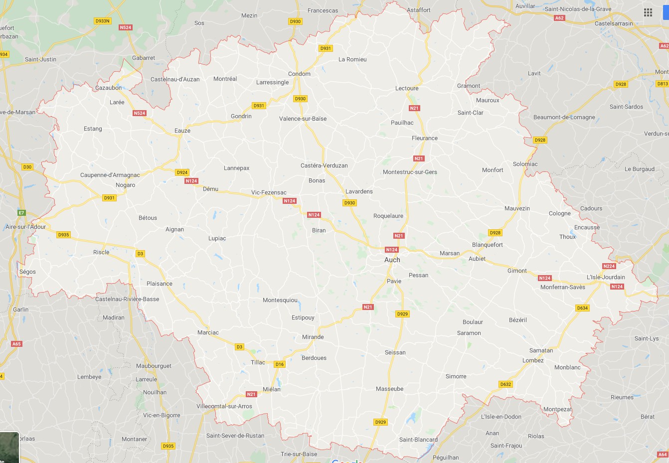 département du gers carte