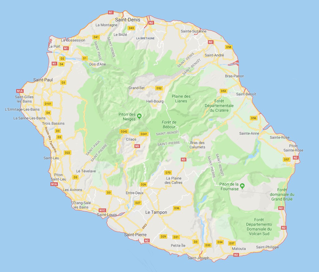 carte de la réunion avec villes