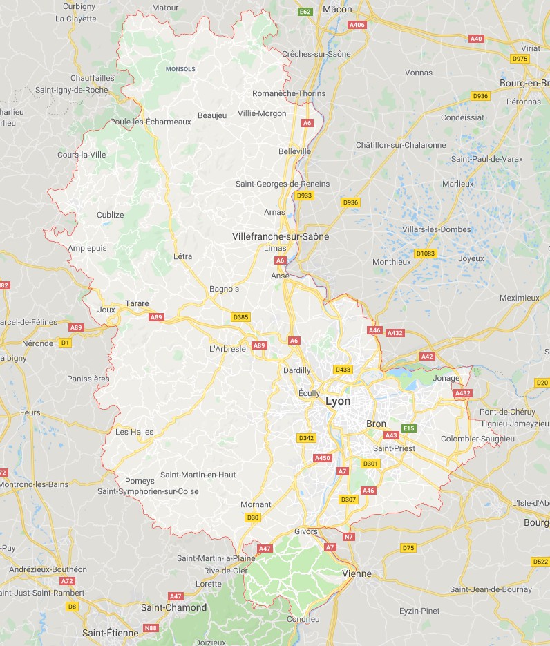 Carte du Rhône - Rhône carte du département 69 - villes, sites touristiques