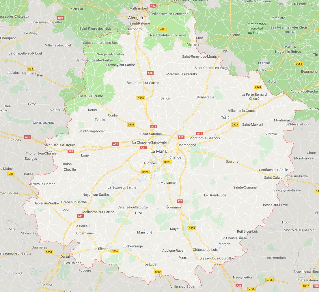 Carte de la Sarthe - Sarthe carte des villes, communes, relief, sites ...