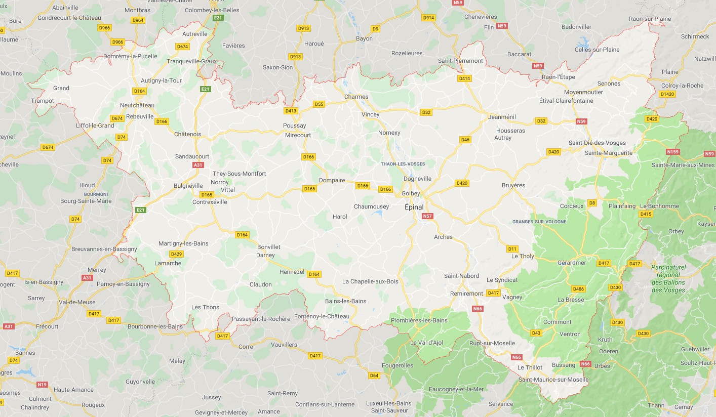 Carte des Vosges - Vosges carte du département 88 - villes, tourisme...