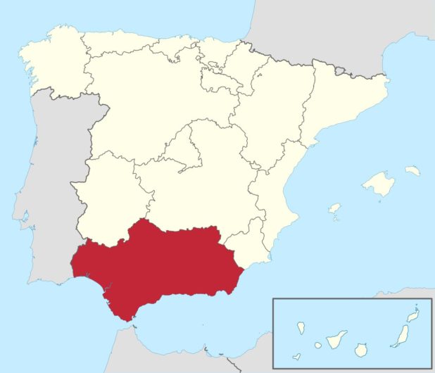 Andalousie sur une carte de l'Espagne