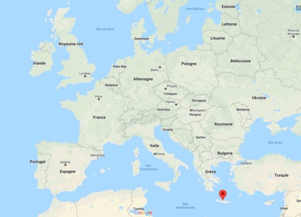 Emplacement Crète sur une carte d'Europe