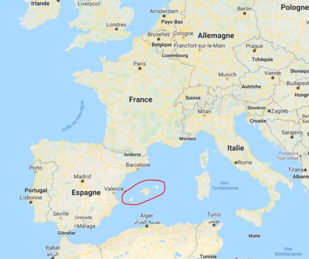 Les Îles Baléares sur une carte de l'Europe